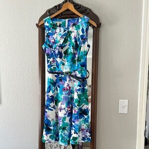 Floral Sleeveless Dress - Blue and Green